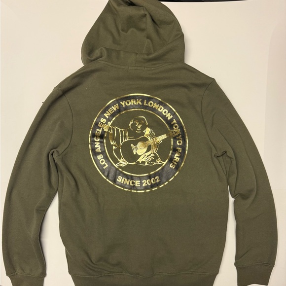True Religion Olive Green Hoodie with Gold Logo - Picture 2 of 3